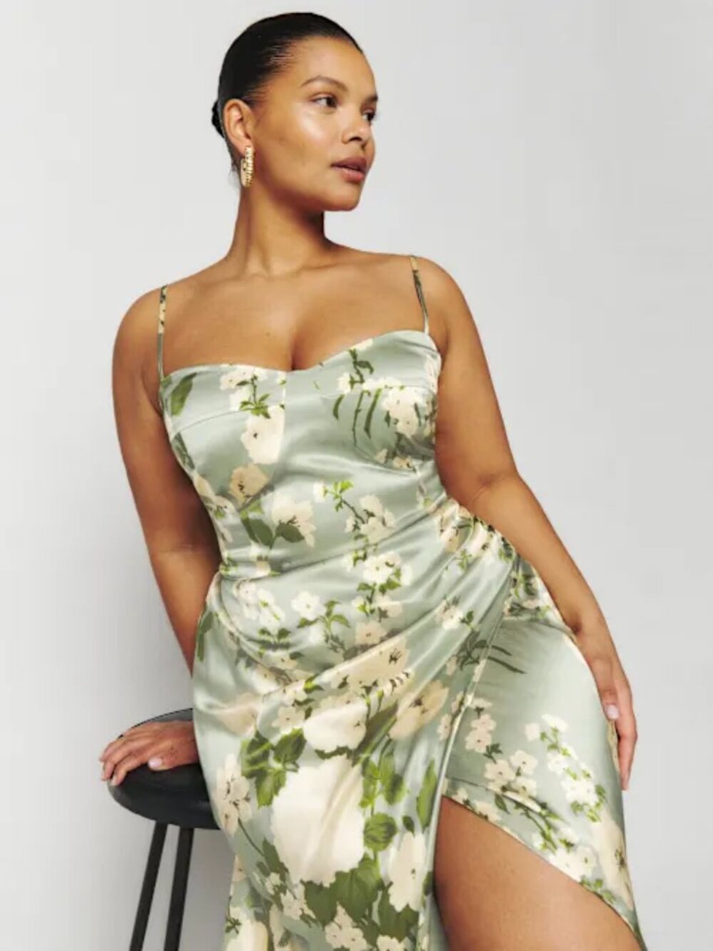 Reformation Marguerite Silk Dress Es Tarragon - Size 18
